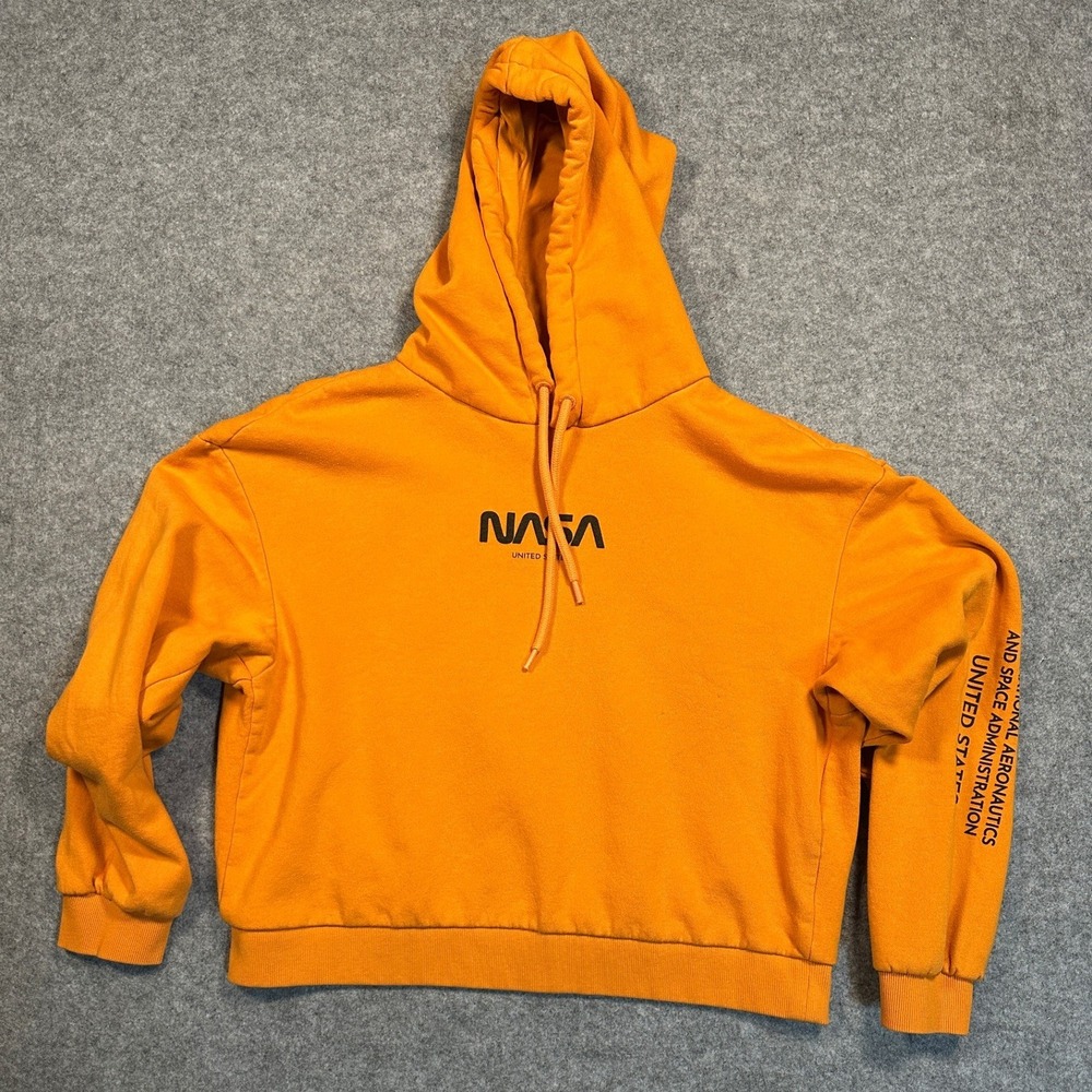 H&M Divided NASA Graphic Hoodie Medium Orange Cropped‎ Fleece Pullover
